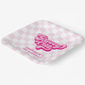Assiettes En Carton Chèque Super rétro rose et blanc (Angulaire)