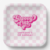 Assiettes En Carton Chèque Super rétro rose et blanc (Recto)