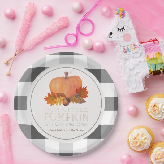Assiettes En Carton Chèques de bison noir citrouille Plaque de papier  (Fête)