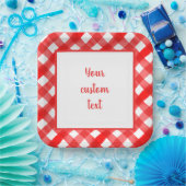 Assiettes En Carton Chèques en vichy personnalisées en rouge et blanc (Fête)