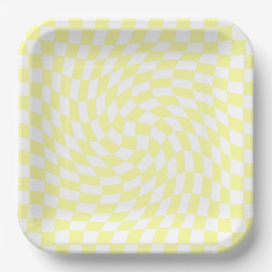 Assiettes En Carton Chèques jaune clair et blanc À damiers Motif (Recto)