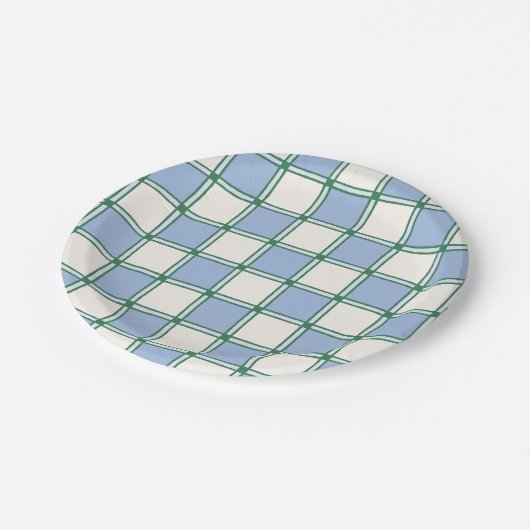 Assiettes En Carton Chèques peints en bleu et vert Preppy/Plaid (Angle)