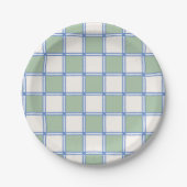Assiettes En Carton Chèques peints en bleu pastel et vert (Devant)