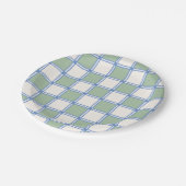Assiettes En Carton Chèques peints en bleu pastel et vert (Angle)