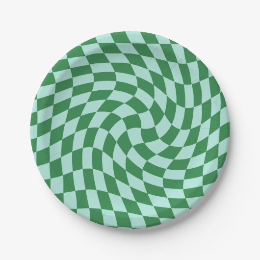Assiettes En Carton Chèques Retro Pastel Blue Green Checks Warped Chec (Devant)