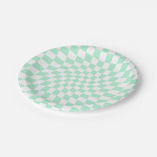 Assiettes En Carton Chèques Retro Pastel Mint Green Chèques Warped Che (Angle)
