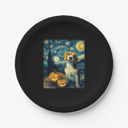 Assiettes En Carton Cher beagle Halloween Jack-o'-lantern Citrouille F (Devant)