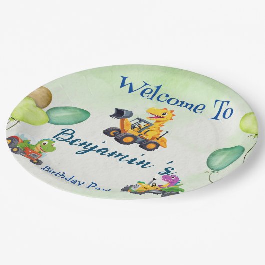 Assiettes En Carton Cher Dinosaure tracteur creuser ballon camion Anni (Angle)