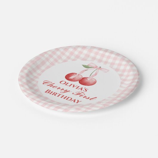 Assiettes En Carton Chercher premier anniversaire Pink Bow En vichy (Angle)