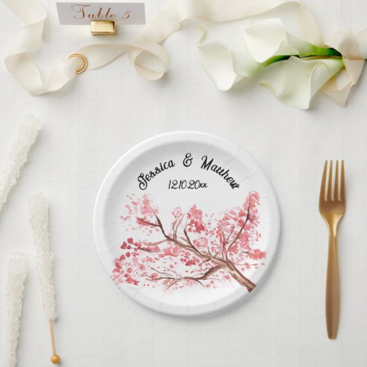 Assiettes En Carton Cherry Blossom Rose floral Mariages (Mariage)