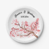 Assiettes En Carton Cherry Blossom Rose floral Mariages (Devant)