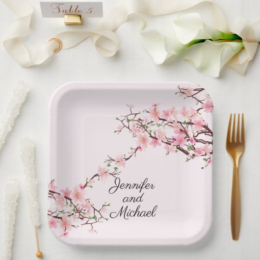 Assiettes En Carton Cherry Blossoms Mariage Réception Personnaliser No (Mariage)