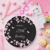 Assiettes En Carton Cherry Blossoms Pink Black Custom (Fête)