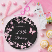 Assiettes En Carton Cherry Blossoms Pink Black Custom (Fête)