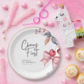 Assiettes En Carton Cherry First Pink Bow Coquette 1er Anniversaire (Fête)