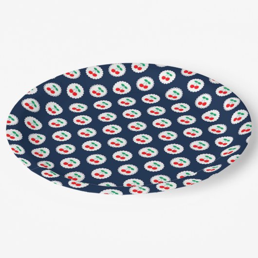 Assiettes En Carton Cherry Motif - Retro Fruit Cadeau & Décor (Angle)