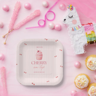 Assiettes En Carton Cherry on top girl 1st birthday