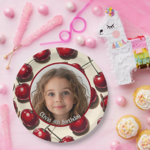 Assiettes En Carton Cherry Photo personnalisée et nom Plaque en papier