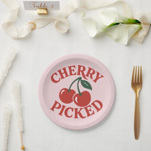 Assiettes En Carton Cherry Picted Fruit Retro tendance Graphic Party (Mariage)