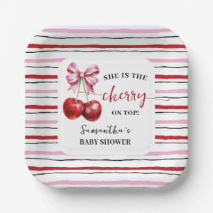 Assiettes En Carton Cherry Pink Coquette Baby shower Carré