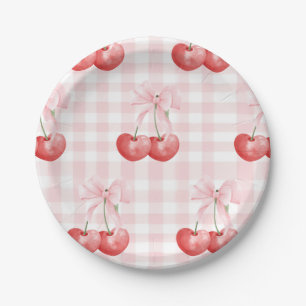 Assiettes En Carton Cherry Sweet anniversaire En vichy rose
