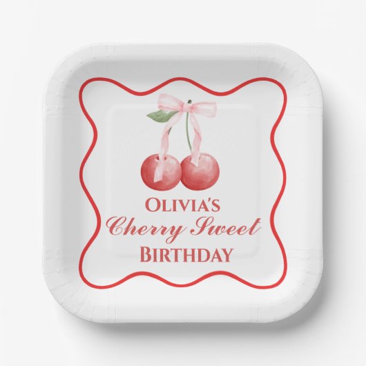 Assiettes En Carton Cherry Sweet anniversaire Pink Bow En vichy (Recto)