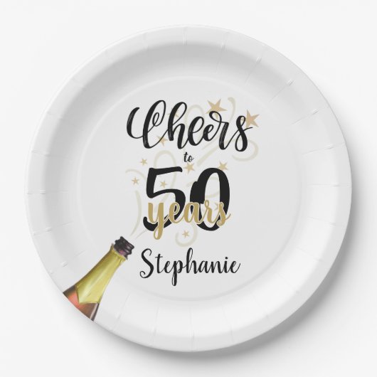 Assiettes En Carton CHERS D'Anniversaire À # ANNÉES Black Gold Script (Devant)