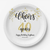 Assiettes En Carton CHERS D'Anniversaire À # ANS Black Gold Stars Scri (Devant)