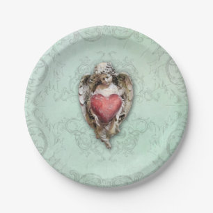 Assiettes En Carton Cherub vintage avec coeur