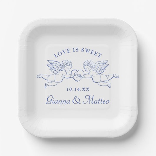 Assiettes En Carton Cherubs Holding Heart Couple Cupids Initials (Recto)