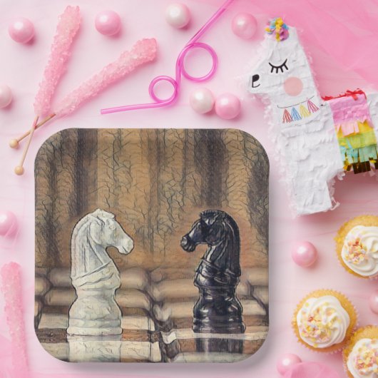 Assiettes En Carton Chess Knights Chess Board (Fête)