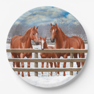 Assiettes En Carton Chestnut Sorrel Quarter Chevaux En Neige