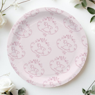 Assiettes En Carton Cheval à bascule Toile de Jouy rose douche pour bé