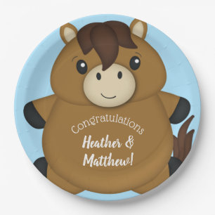 Assiettes En Carton Cheval Baby shower Blue Boy