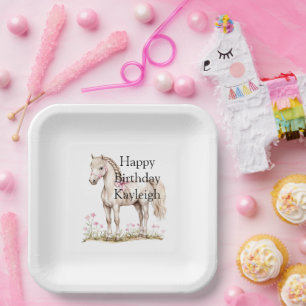 Assiettes En Carton Cheval blanc Bow rose Floral Anniversaire