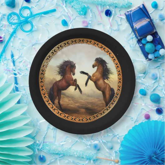 Assiettes En Carton Cheval Brown foncé et Brown friésien léger (Fête)