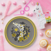 Assiettes En Carton Cheval Crâne avec Roses Jaunes Dia de los Muertos (Fête)