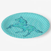 Assiettes En Carton Cheval de course Silhouette, Turquoise et Aqua (Angle)