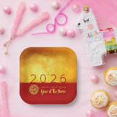 Assiettes En Carton Cheval de Nouvel An Chinois 2026 Red Gold SqPP (Fête)