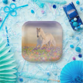 Assiettes En Carton Cheval de rêve traversant une prairie de fleurs ro (Fête)