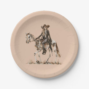 Assiettes En Carton Cheval de squelette de cowgirl occidentale Hallowe