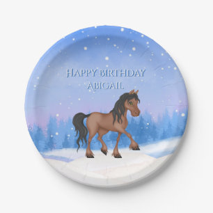 Assiettes En Carton Cheval d'hiver personnalisé et anniversaire de nei