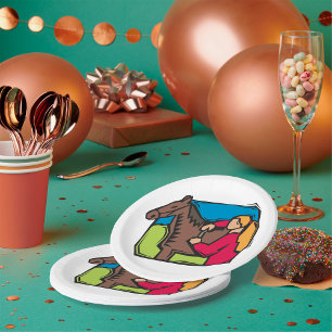 Assiettes En Carton Cheval et fille de ferme