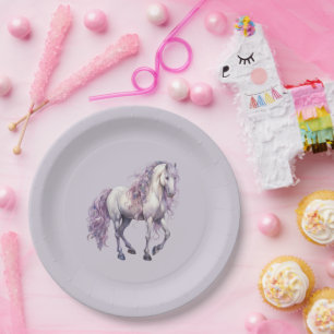 Assiettes En Carton Cheval Floral Blanc Lavande Anniversaire