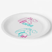 Assiettes En Carton Cheval Girl en rose et turquoise (Angle)