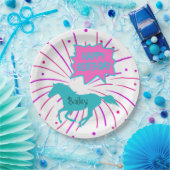 Assiettes En Carton Cheval Joyeux Anniversaire rose violet Turquoise (Fête)