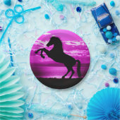 Assiettes En Carton Cheval noir Ciel pourpre et eau (Fête)