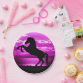 Assiettes En Carton Cheval noir Ciel pourpre et eau (Fête)