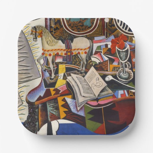 Assiettes En Carton Cheval Pipe Fleur rouge par Joan Miro (Recto)