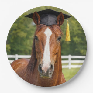 Assiettes En Carton Cheval portant une toque de diplômé